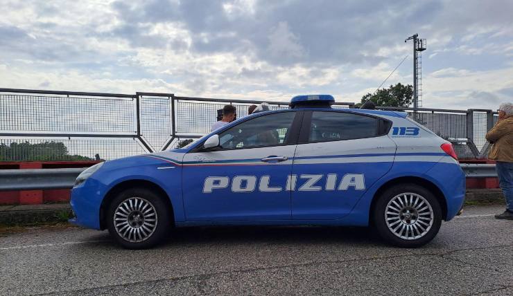 Macchina della polizia su un cavalcavia